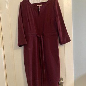 Boden Midi Dress Burgundy with drawstring waist Size 10